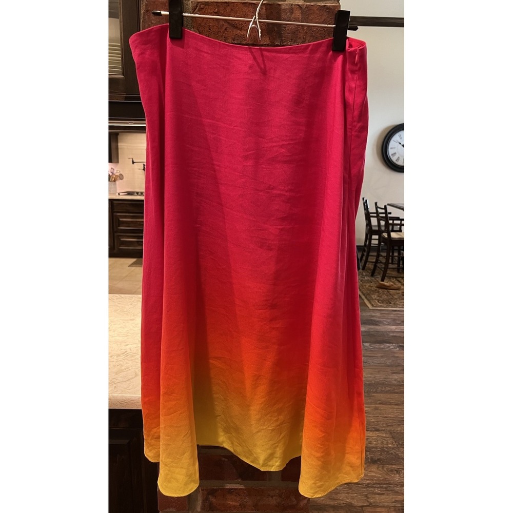 Lauren Ralph Lauren Maxi Skirt 12 Pink Orange Yellow Ombre Linen Blend Lined